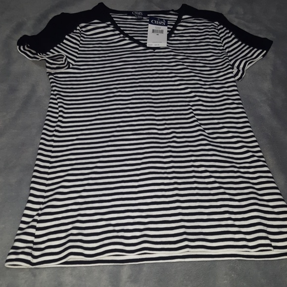 CHAPS BLACK & WHITE STRIPED V NECK TOP ~ NEW - Picture 4 of 5